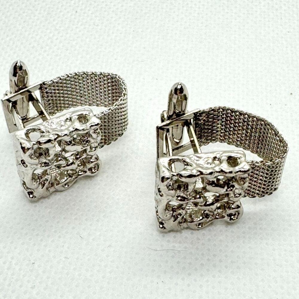 Vintage Dolan Bullock Cufflinks 925 Sterling Nugget Mesh Wrap 18g Wedding Prom
